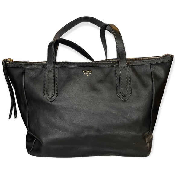 Fossil Handbags - FOSSIL SYDNEY Black Leather Shopper Tote Shoulder Handbag Carryall Purse Large